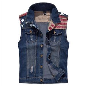 NWT- Men’s sleeveless USA jean jacket vest